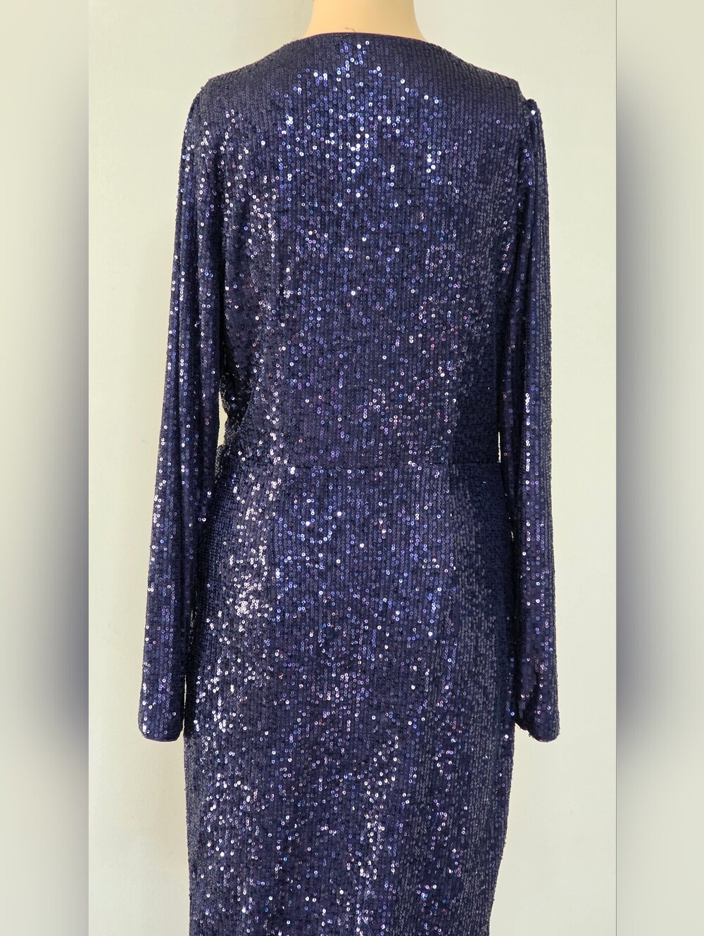 Isaac Mizarahi Live Always Isaac Navy Blue Sequin Wrap Dress XXS Gorgeous! - Picture 10 of 16
